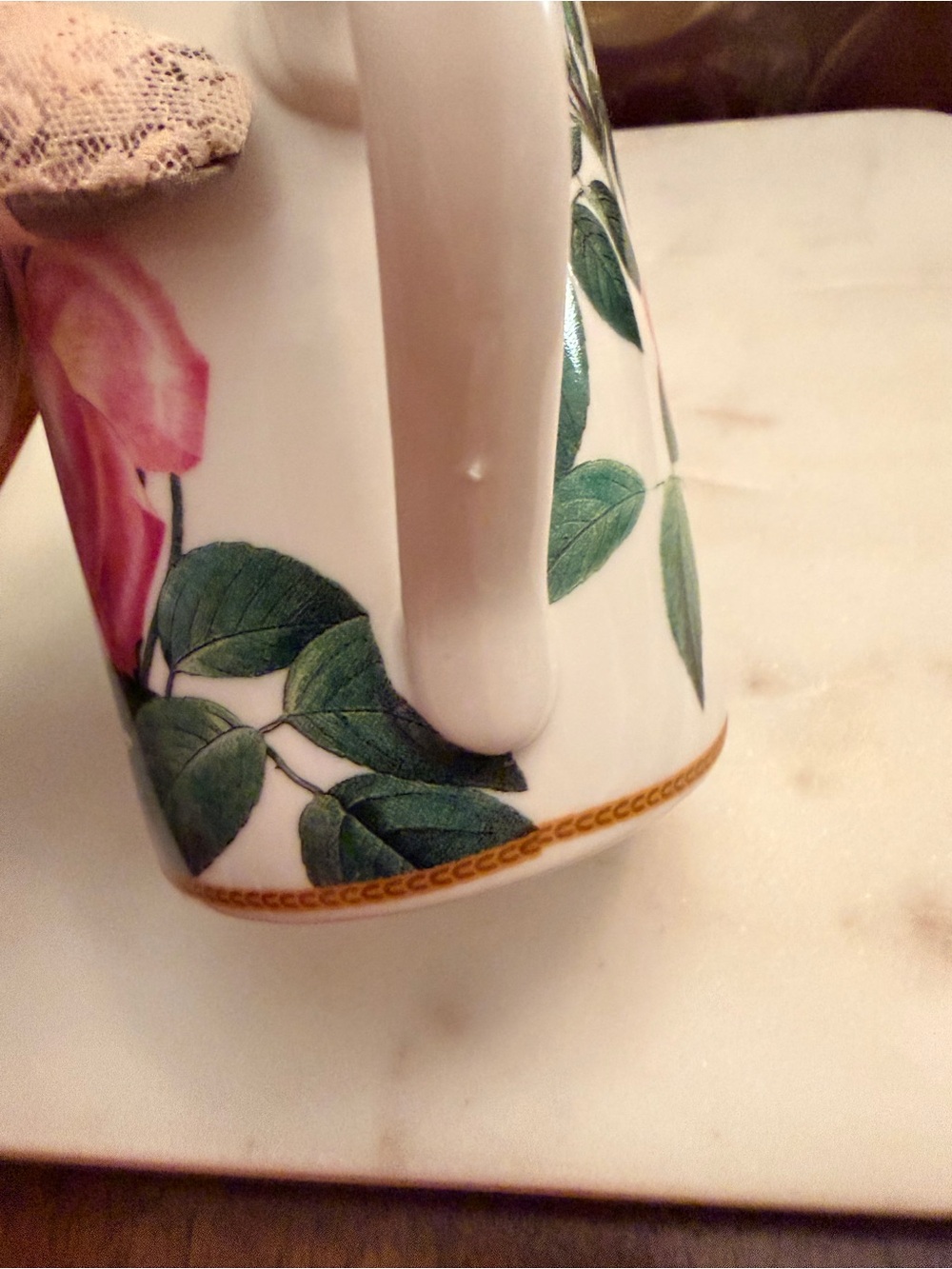 I. Godinger & Co. Pink Rose Ceramic Mug w/Gold Trim (No chips or cracks/2 bumps) - Picture 9 of 10